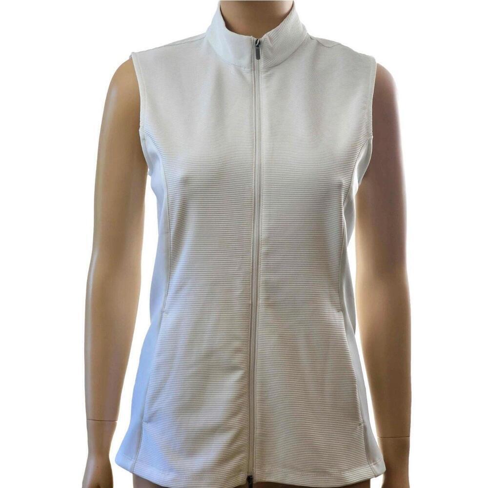 Greg Norman Women's Full Zip Ribbed Vest Shark Apparel Golf White Size M. BP